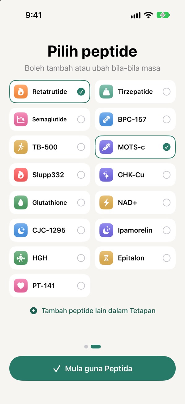 Skrin Pilih peptide dengan Retatrutide dan MOTS-c dipilih